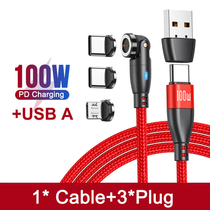 Cabo de carregamento rápido magnético 3 em 1 AUFU 100W – Conector múltiplo USB-C para iPhone, Samsung, MacBook e mais
