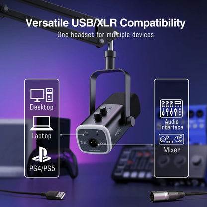 FIFINE AmpliGame AM8T Pro Gaming Microphone Kit – XLR & USB Dynamic Mic with RGB, Boom Arm & Headphone Monitoring for PC & PS5