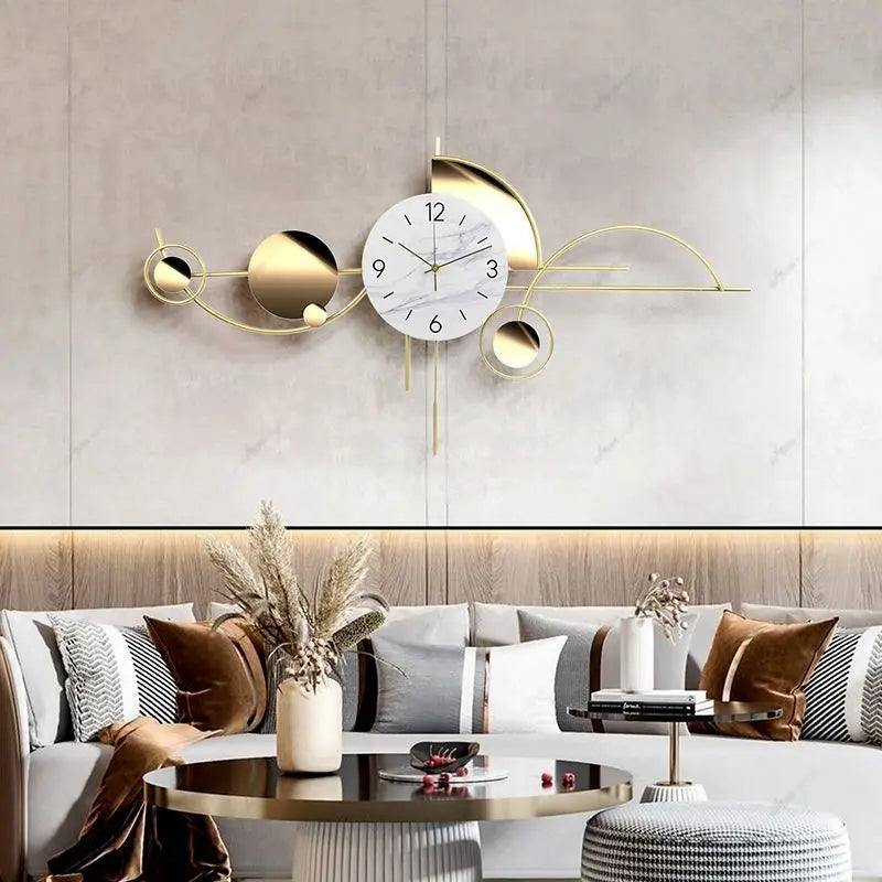 Modern Silent Wall Clock – No Drill Luxury Timepiece for Living Room & Bedroom