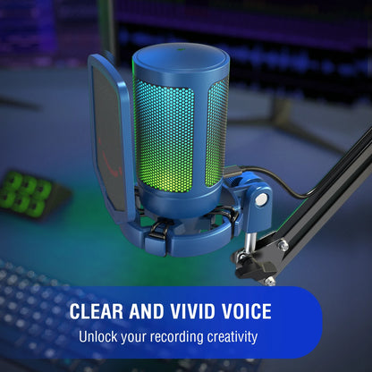 RGB USB Gaming Microphone – Streaming Condenser Mic for PC with Pop Filter & Shock Mount
