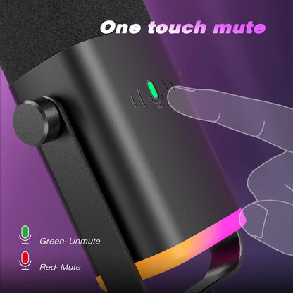 USB/XLR Dynamic Gaming Microphone – PC & PS5 Streaming Mic with Touch Mute & Headphone Jack
