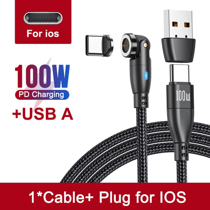 Cabo de carregamento rápido magnético 3 em 1 AUFU 100W – Conector múltiplo USB-C para iPhone, Samsung, MacBook e mais