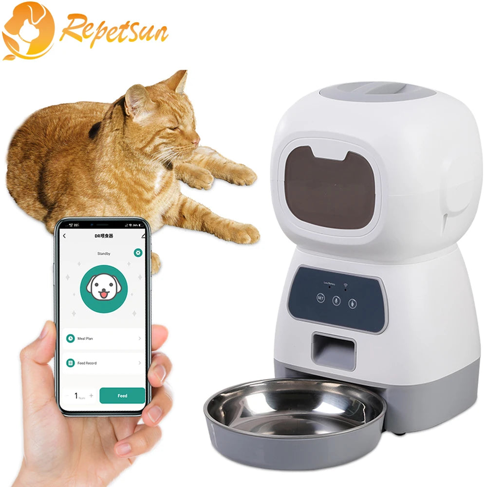 WhiskerFlow Smart 3.5L Automatic Cat Feeder with Slow Feed Design & App Control