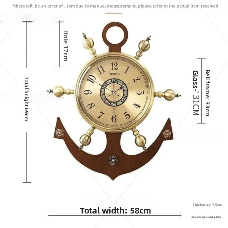 Luxury Nautical Wall Clock with Brass Rim – Large Silent