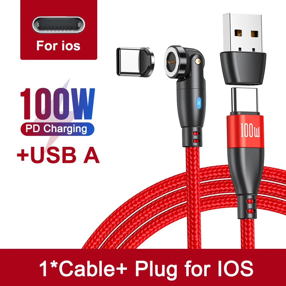 Cabo de carregamento rápido magnético 3 em 1 AUFU 100W – Conector múltiplo USB-C para iPhone, Samsung, MacBook e mais