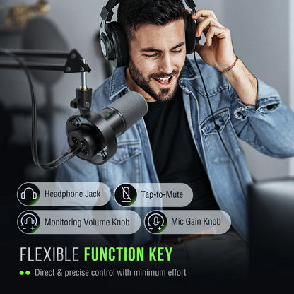 USB/XLR Dynamic Microphone – Studio Recording Mic for PC with Headphone Jack & Mute Control