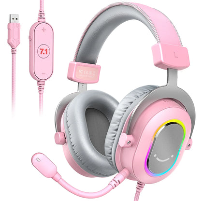 Auriculares RGB para gaming con sonido envolvente 7.1 – Cascos supraaurales con micrófono para PC, PS5 y PS4