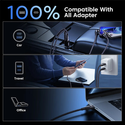 Cabo de carregamento rápido magnético 3 em 1 AUFU 100W – Conector múltiplo USB-C para iPhone, Samsung, MacBook e mais