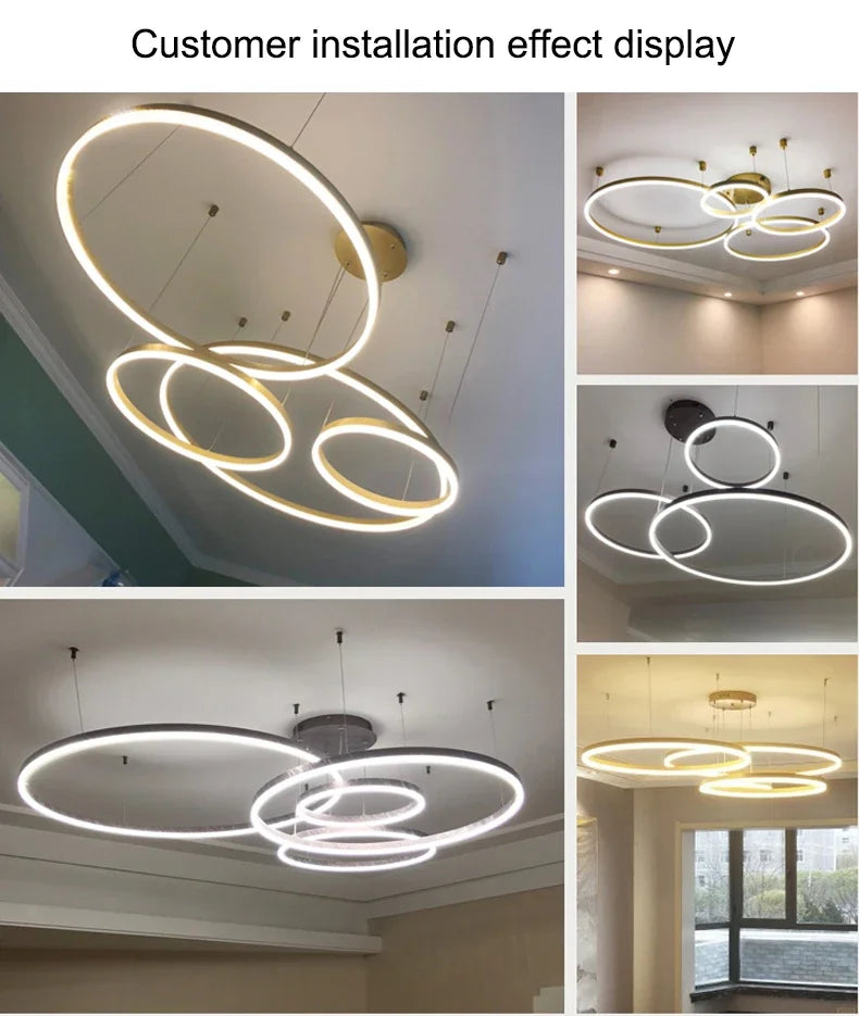 Modern Nordic LED Pendant Light – Luxury Brushed Ring Chandelier for Living & Dining Room