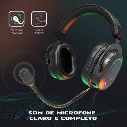 Auriculares RGB para gaming con sonido envolvente 7.1 – Cascos supraaurales con micrófono para PC, PS5 y PS4