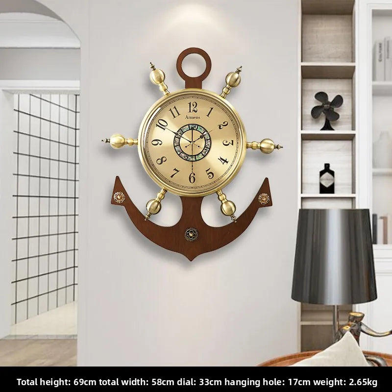 Luxury Nautical Wall Clock with Brass Rim – Large Silent