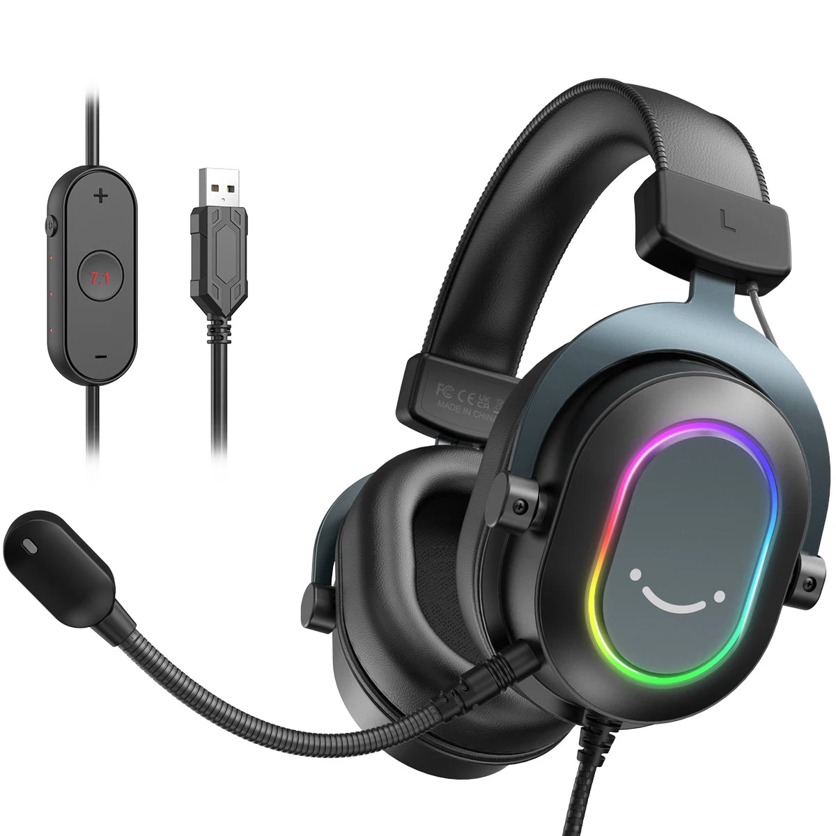 Auriculares RGB para gaming con sonido envolvente 7.1 – Cascos supraaurales con micrófono para PC, PS5 y PS4