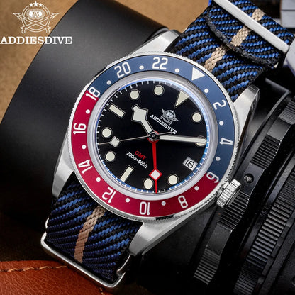 ADDIESDIVE GMT515 Diver Men’s Watch – 200m Waterproof, Sapphire Bubble Glass & BGW9 Super Luminous