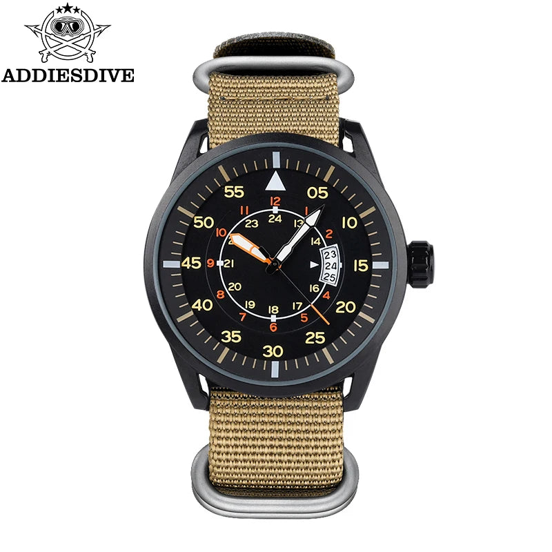 ADDIESDIVE Outdoor Men’s Watch – 50m Water Resistant Quartz Watch with Large Dial, Luminous Hands & Nylon Strap