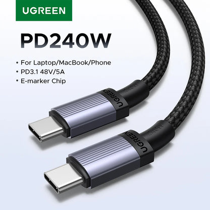 Cable USB tipo C a USB C UGREEN 240W, 100W PD 3.1, cable de carga rápida para Macbook Pro, Xiaomi, Samsung, portátil
