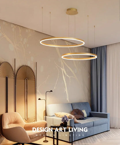 Modern Nordic LED Pendant Light – Luxury Brushed Ring Chandelier for Living & Dining Room