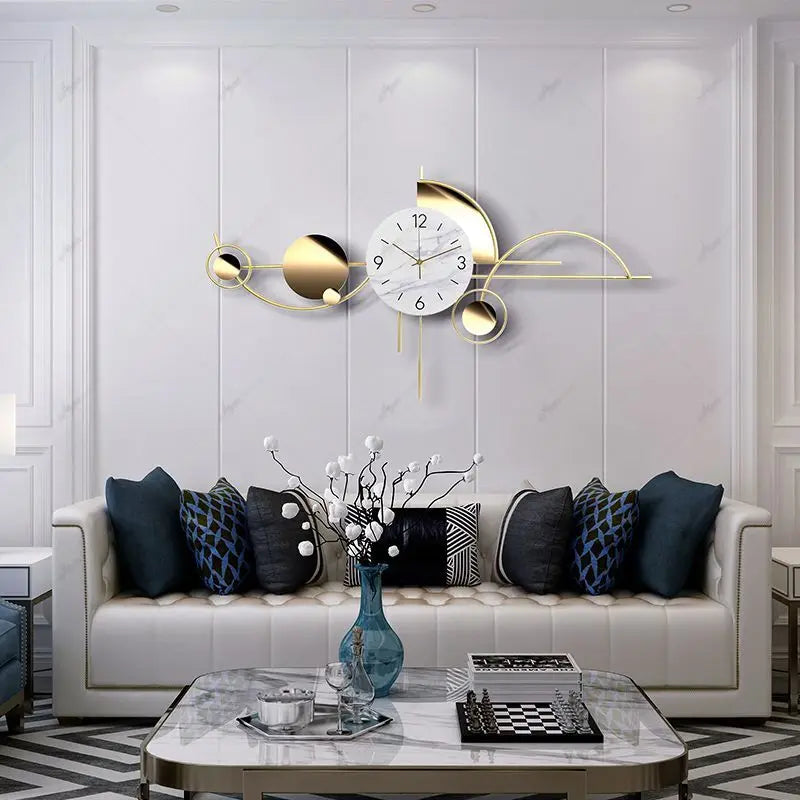 Modern Silent Wall Clock – No Drill Luxury Timepiece for Living Room & Bedroom