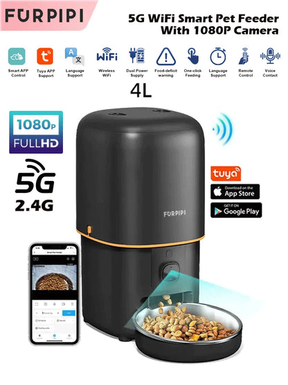 WhiskerWatch Pro Smart Cat Food Dispenser with Camera, 2.4G/5G WiFi & Tuya App