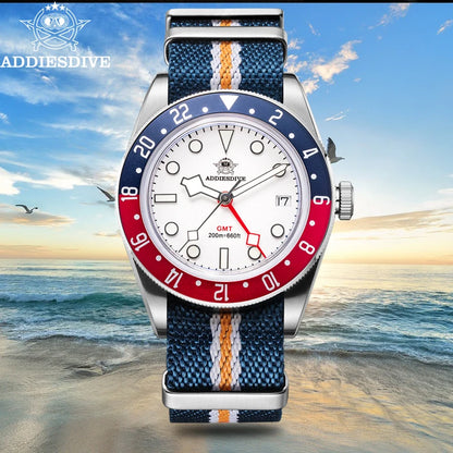 ADDIESDIVE GMT515 Diver Men’s Watch – 200m Waterproof, Sapphire Bubble Glass & BGW9 Super Luminous