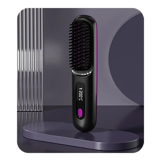 Wireless Ceramic Hair Straightening Brush USB LCD