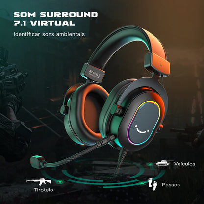 Auriculares RGB para gaming con sonido envolvente 7.1 – Cascos supraaurales con micrófono para PC, PS5 y PS4