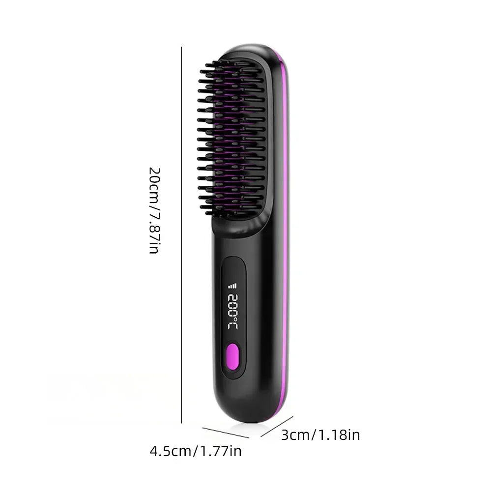Wireless Ceramic Hair Straightening Brush USB LCD