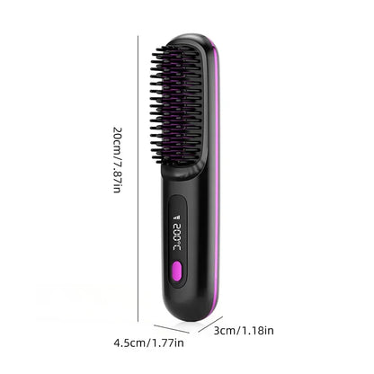 Wireless Ceramic Hair Straightening Brush USB LCD