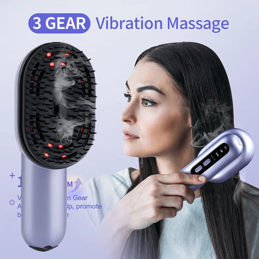 Smart Scalp Therapy Spray Brush – Vibrating Hair Massage Comb with Atomising Hair Oil Applicator