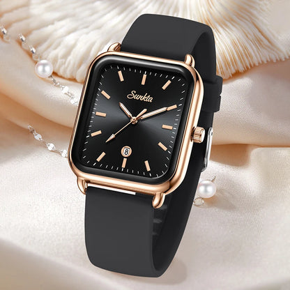 SUNKTA Reloj de Cuarzo Cuadrado Elegante – Diseño Retro de Lujo, Impermeable y Pantalla Luminosa con Fecha