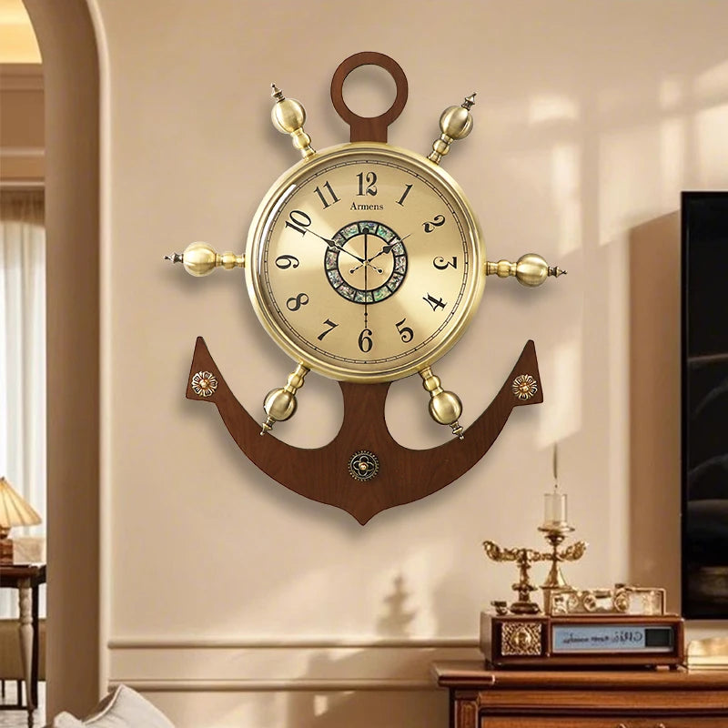 Luxury Nautical Wall Clock with Brass Rim – Large Silent