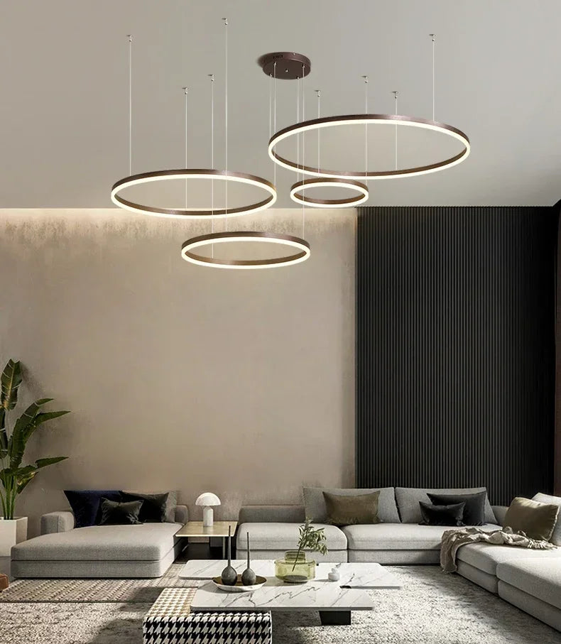 Modern Nordic LED Pendant Light – Luxury Brushed Ring Chandelier for Living & Dining Room