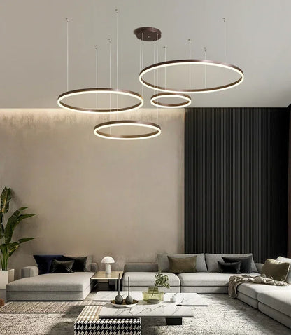 Modern Nordic LED Pendant Light – Luxury Brushed Ring Chandelier for Living & Dining Room
