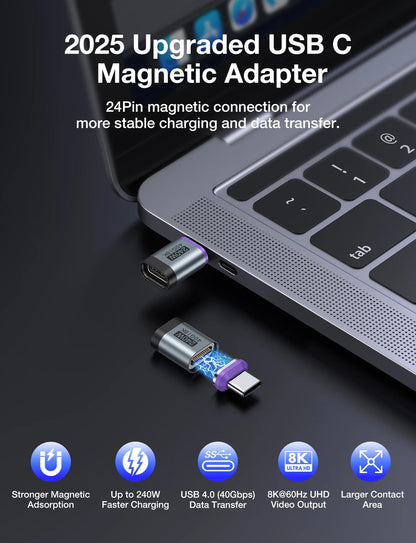AUFU 240W Magnetic USB-C Adapter – USB4 40Gbps Fast Charging Connector with 8K 60Hz for MacBook, iPhone & Thunderbolt Devices