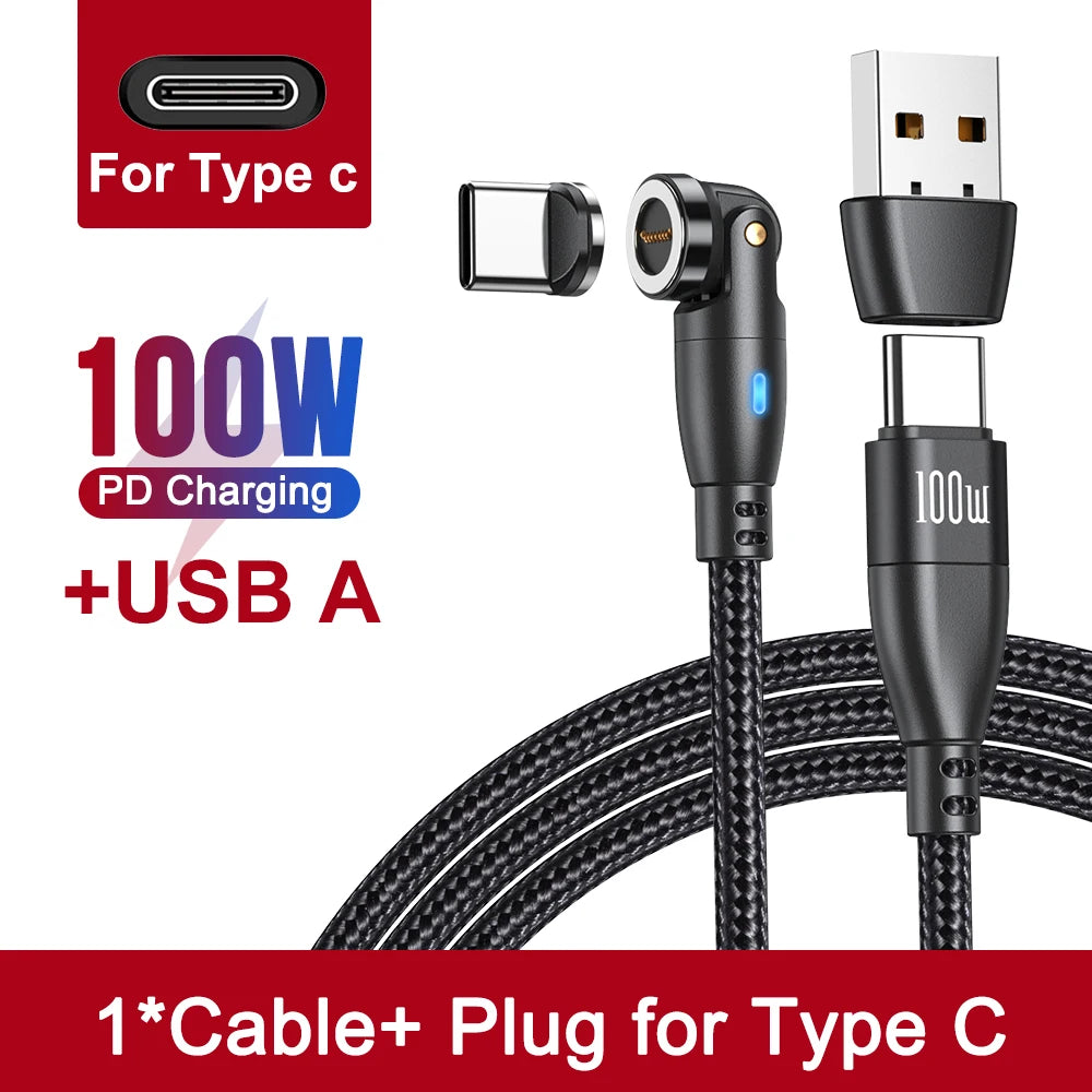 Cabo de carregamento rápido magnético 3 em 1 AUFU 100W – Conector múltiplo USB-C para iPhone, Samsung, MacBook e mais
