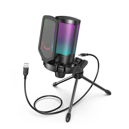 RGB USB Gaming Microphone – Streaming Condenser Mic for PC with Pop Filter & Shock Mount