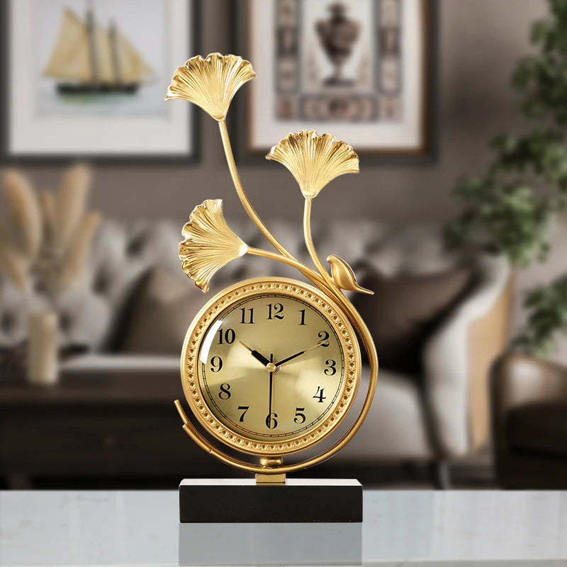 European Brass Desktop Clock – Silent Quartz Table Clock with Roman Numerals for Elegant Interiors