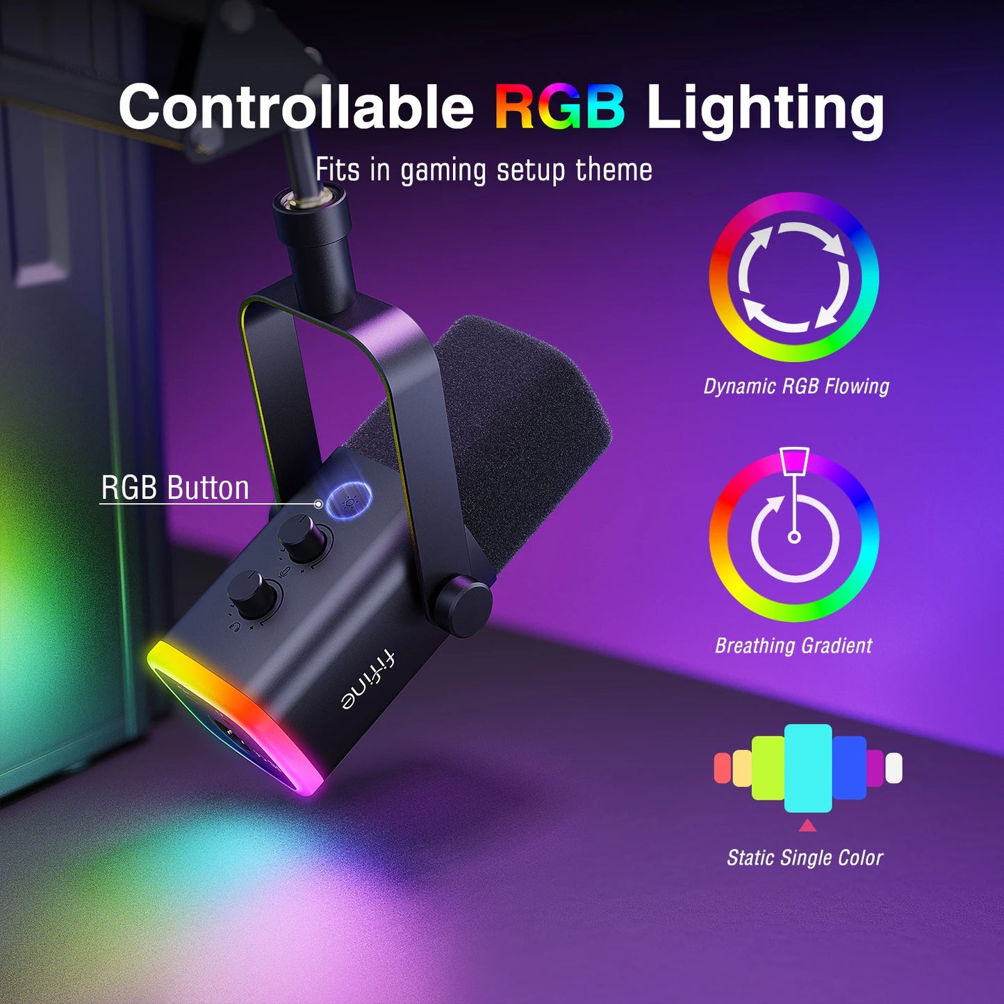FIFINE AmpliGame AM8T Pro Gaming Microphone Kit – XLR & USB Dynamic Mic with RGB, Boom Arm & Headphone Monitoring for PC & PS5