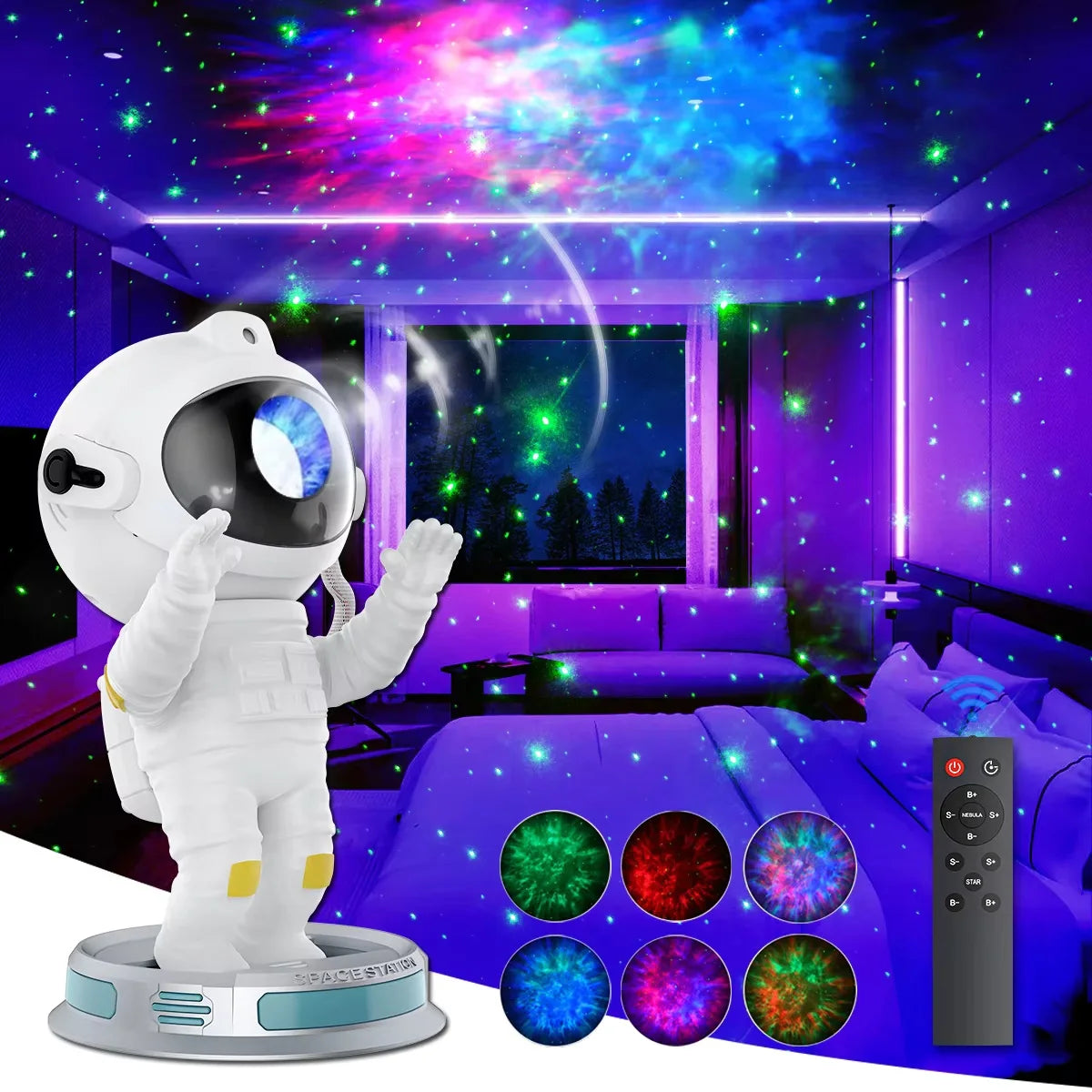 Kids Astronaut Star Projector Night Light with Remote Control & 360° Adjustable Design
