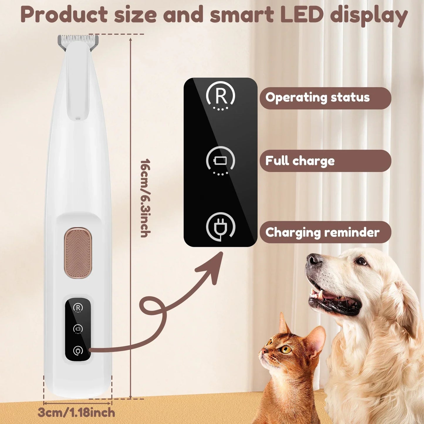Professional Pet Paw Grooming Trimmer – LED Waterproof Dog Clippers with 18mm Wide Blade for Safe Trimming