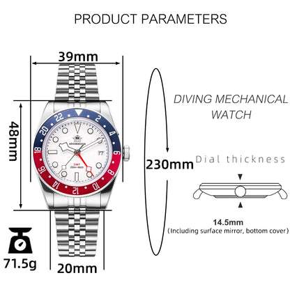 ADDIESDIVE GMT515 Diver Men’s Watch – 200m Waterproof, Sapphire Bubble Glass & BGW9 Super Luminous