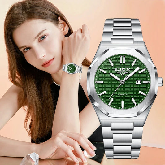 LIGE Luxury Fashion Women’s Watch – Classic Stainless Steel Waterproof Timepiece with Calendar & Luminous Hands