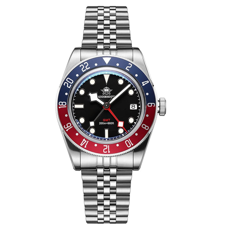 ADDIESDIVE GMT515 Diver Men’s Watch – 200m Waterproof, Sapphire Bubble Glass & BGW9 Super Luminous