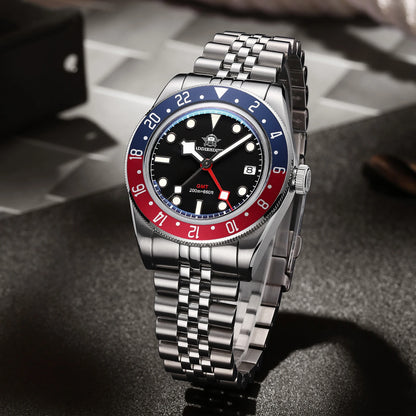 ADDIESDIVE GMT515 Diver Men’s Watch – 200m Waterproof, Sapphire Bubble Glass & BGW9 Super Luminous