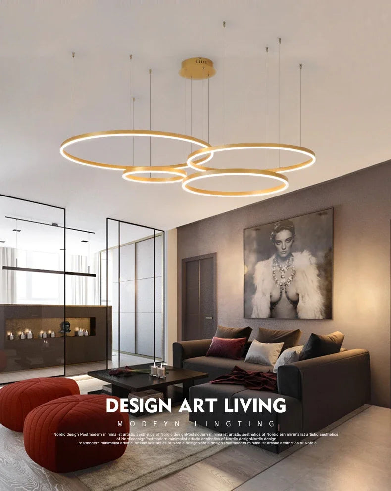 Modern Nordic LED Pendant Light – Luxury Brushed Ring Chandelier for Living & Dining Room