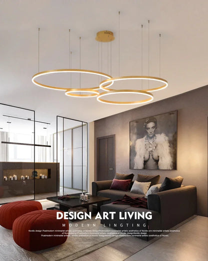 Modern Nordic LED Pendant Light – Luxury Brushed Ring Chandelier for Living & Dining Room