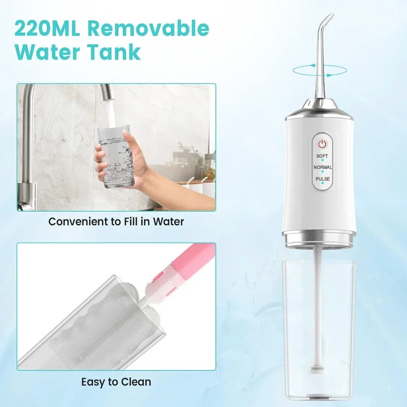 Portable Dental Water Flosser USB Rechargeable 220ml