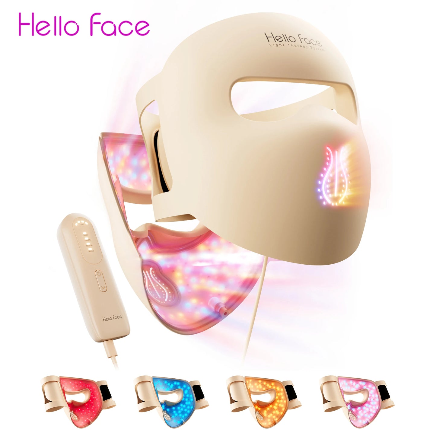 Hello Face M300 LED Facial Therapy Mask – 4D Silicone Skincare Device for Anti-Ageing, Acne Care & Skin Rejuvenation