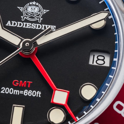 ADDIESDIVE GMT515 Diver Men’s Watch – 200m Waterproof, Sapphire Bubble Glass & BGW9 Super Luminous