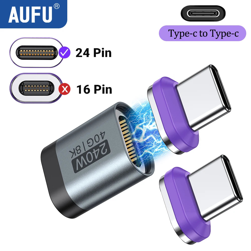 AUFU 240W Magnetic USB-C Adapter – USB4 40Gbps Fast Charging Connector with 8K 60Hz for MacBook, iPhone & Thunderbolt Devices