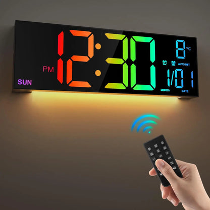 16.2" Large Digital Wall Clock – RGB LED Alarm Clock with Remote Control & Dual Alarms